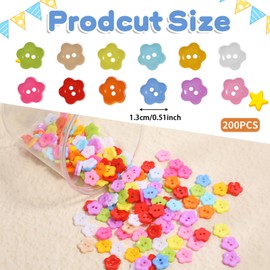 Giantree Pack of 200 Colourful Buttons for Crafts, Flower Buttons, 15 mm, Children's Buttons, Plastic Buttons for Sewing, 2 Holes, Sewing Buttons for DIY Crafts, Scrapbooking, Painting, Cardigan and