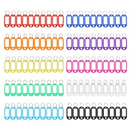 Pack of 100 Key Fobs – Key Fobs Writeable Plastic Key Ring with Ring for Keys Suitcase Pets (10 Colours), Red, Yellow, Blue, Green, Sky Blue, Orange, Purple, Black, White, Rose Red