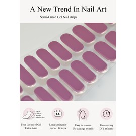 LIFOOST Semi Cured Gel Nail Strips (Deep Purple)-20 PCS Gel Nail Stickers | Gel Nail Wraps | UV Light Required, Salon Quality & Easy to Use