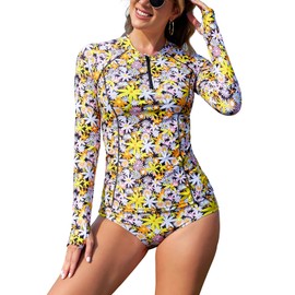 SHEKINI Women's Rash Vest Two Piece Swimming Costume 1/4 Zipper Long Sleeve Rash Guard Shirts UPF 50+ UV Wetsuits Swimsuits