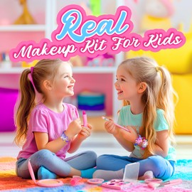 ULOVEME Kids Real Makeup Kit for Little Girls - Real, Non Toxic, Washable Make Up Toy - Umicorn Toys Gift for 3 4 5 6 7 8 9 10 12 Years Old Girls Birthday (Pink Umicorn + Bangles)