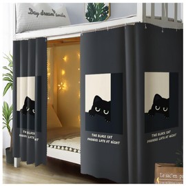 Bottom Bunk Bed Curtains Privacy Curtains Breathable Dustproof Single Bed Blackout Curtains Privacy Cloth Panels Underbed Loft Bed Canopy Tent Curtain Shading Drapes for Dorm (Black cat set of 2)