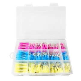 FANMAOUS 260PCS Marine Grade Heat Shrink Ring Connectors-Electrical Connectors Kit Red Copper #10,1/4",5/16",3/8"(3Colors/4Sizes),16-14 22-16 12-10 Gauge Insulated Ring Crimp Terminals