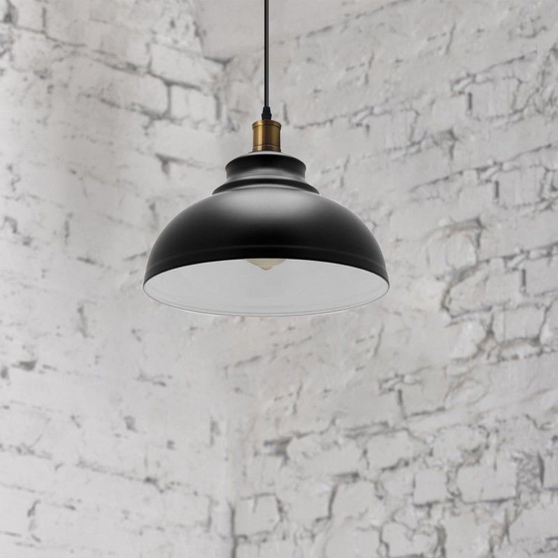 Metal Ceiling Lamp Shade 29cm Black Inner White Easy Fit