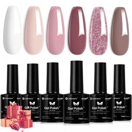 SADOWAY Esmalte en Gel Kit Juego de 6 Colores de Esmalte de Gel Desnudo Todas Las Estaciones Tonos de Piel Rosa Marrón (6 colors Romantic Wedding)    