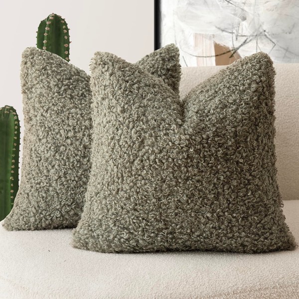 Foindtower 2 Pieces 20x20 Inch Sage Green, Faux Fur Throw