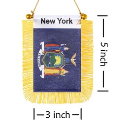 CANTENDO 2 Pack American US new York Window Hanging Flag,Mini USA new York State Car Flag with Pole Tassel Suction Cup Rearview Mirror Decoration(3x5 Inch)