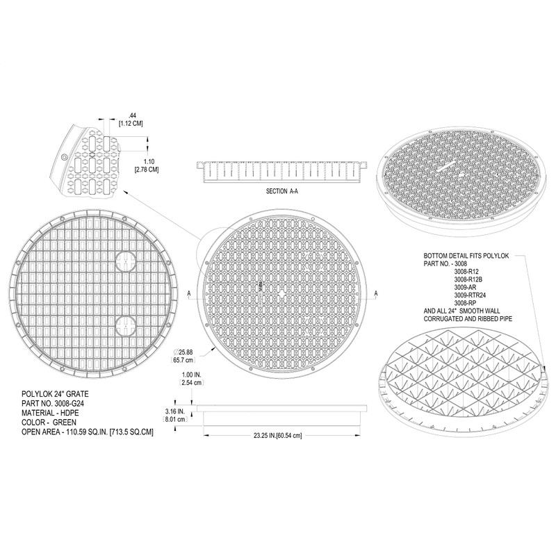 Polylok 24" Heavy Duty Grate for Corrugated Pipe (3008-G24)