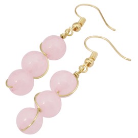 KYEYGWO Round Pearl Stone Earrings for Women, Healing Crystal Dangle Hook Earrings with Copper Fish Hook, Gemstone Earrings Stylish Women Jewellery, Rose Quartz, Quartz