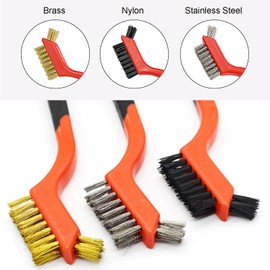 3pcs Wire Brushes for Cleaning Rust, Nylon/Brass/Stainless Steel Bristles with Curved Handle Grip, Small Metal Wire Brush with Curved Handle Grip, 7 Inches Scratch Brush with Deep Cleaning,Wire Brush