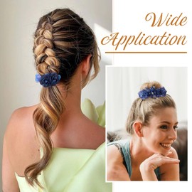 Cheriswelry 2Pcs Elastic Hair Tie Crystal Beads Hair Scrunchies Floral Satin Scrunchies Large Hair Scrunchies Fashion Hair Ties with Pearl Soft Hair Accessories, Inner Diameter: 40mm