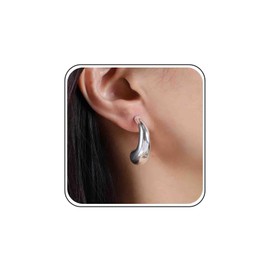 Punk Large Teardrop Earrings Silver Hoop Earrings Waterdrop Half Hoop Earrings Chunky Hoop Earrings Thick Huggie Hoop Earrings Metal Tear Drop Stud Earrings Jewelry for Women and Girls