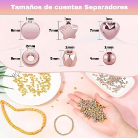 2160 Piezas de Cuentas Espaciadas para Hacer joyería, Varias Pulseras de Cuentas de Oro Redondo y Estrella, Artesanía DIY, Bisutería,Encanto,Collar, Aretes Que Hacen Suministros