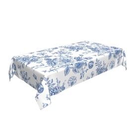 AEIOAE Spring Tablecloth 60x84 Inch Rectangular, Blue Watercolor Flower Table Cloth, Chinoiserie Floral Tablecloths Polyester Fabric Farmhouse Decorative for Spring Home Kitchen Dining Party