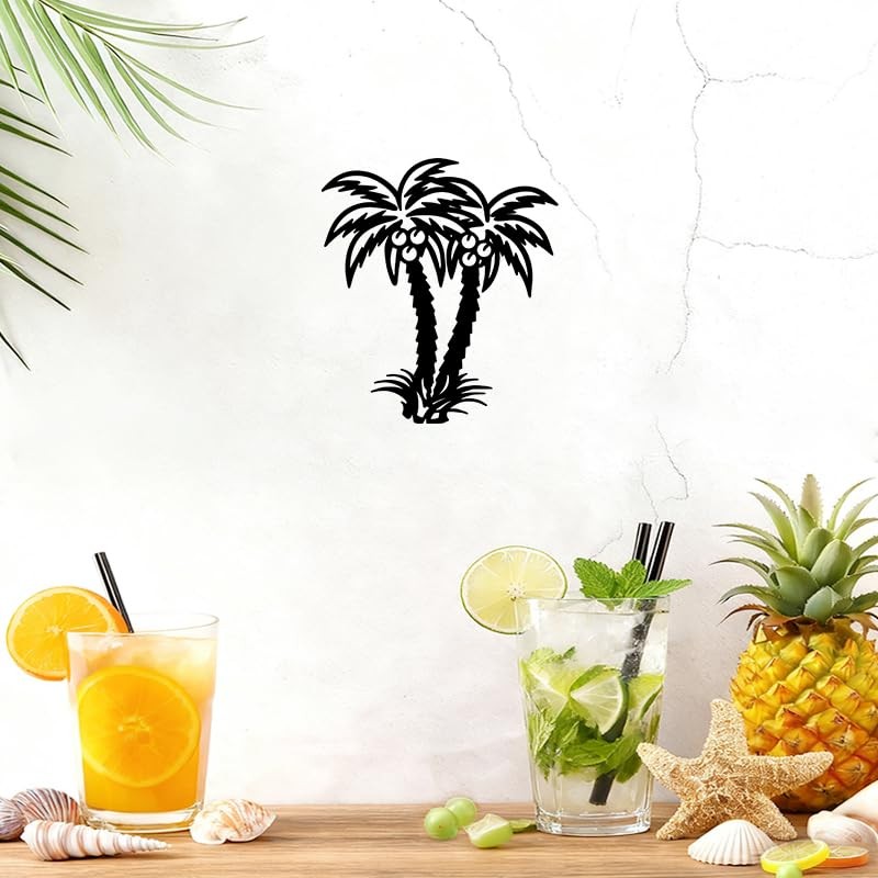 BFORXRO Metal Palm Tree Wall Art Decor, Black, 9.8x11 Inch
