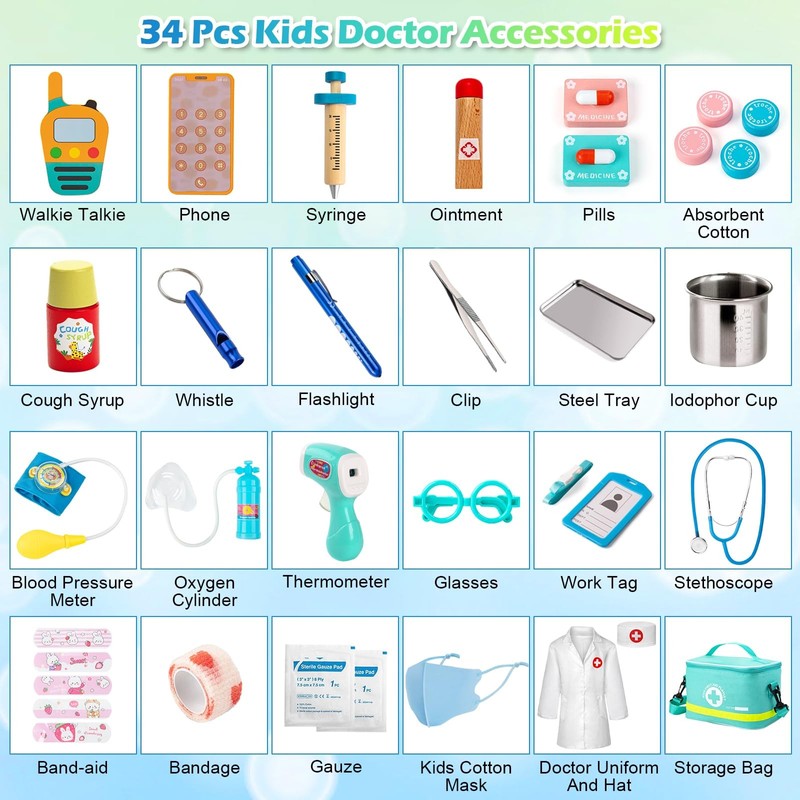 Sundaymot Doctor Kit for Kids 34 Pcs Pretend Playset for