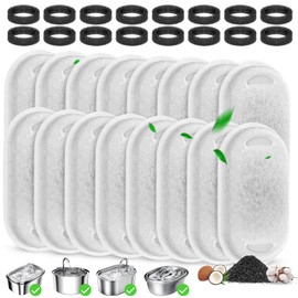 Cat Water Fountain Filters Replacement, 16 Pcs Pet Water Fountain Filter with 16 Pcs Foam Sponges for 67oz/2L & 108oz/3.2L Stainless Steel Pet Cat Water Fountain Dispenser Filters