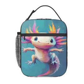 DZUAIKIT Rainbow Axolotl Print Lunch Box Waterproof Reusable Lunch Bag Lightweight Portable Lunch Tote