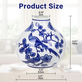 Blue and White Vase Porcelain Vases Small Chinoiserie Vase Classic Ceramic Chinese Floral Vase for Bedroom Living Room Console Table Accent Shelf Tabletop Decor