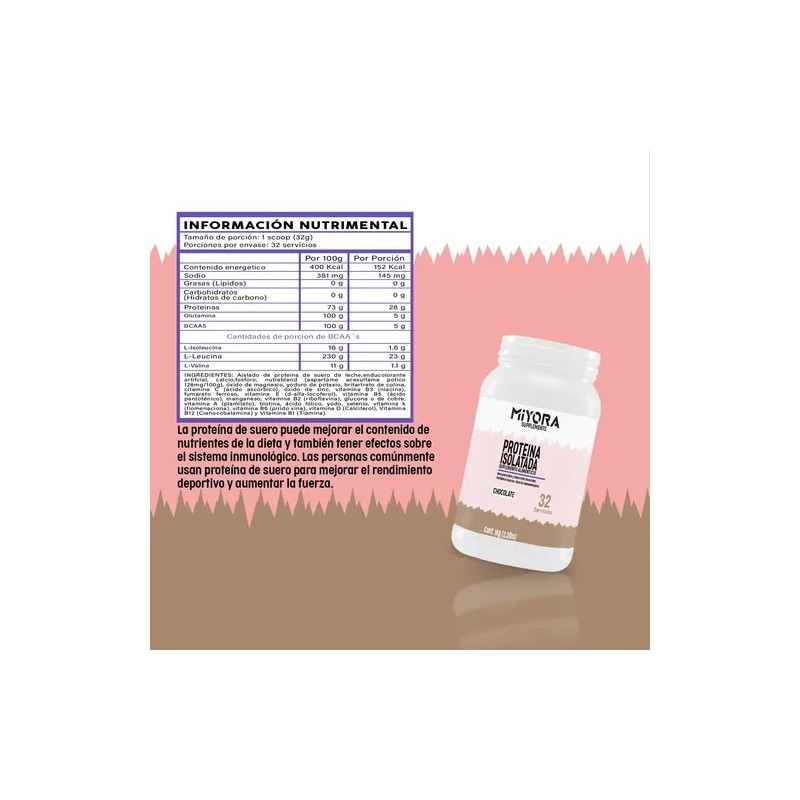 Proteína Whey Hidrolizada Isolatada Miyora 1kg 32servicios