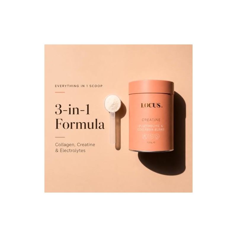 LOCUS Creatine Collagen & Electrolytes - 3-in-1 Powder, Unflavoured 320g