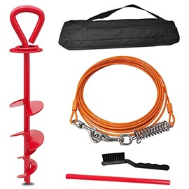SHUNAI Heavy-Duty Dog Tie Out Stake and Cable Red Bag, 360°No Tangle Long Dog Chain Leash