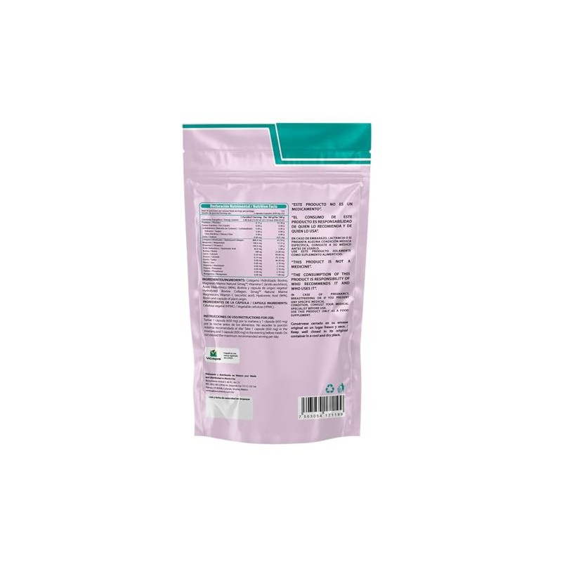 Wellthy Colageno Hidrolizado 220 Cápsulas con Ácido Hialurónico, Vitamina C,