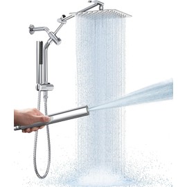Veken 10" Luxurious Rain Shower Head with Handheld, High Pressure Rainfall Shower Heads wih Extension Arm, Wide Dual Showerhead with Spray Combo, Bathroom Accessories, Chrome, Silver