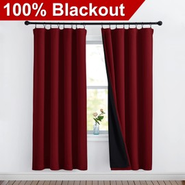 NICETOWN Living Room Completely Shaded Room Warming Draperies, Privacy Protection & Noise Reducing Drapes, Black Lined Insulated Window Treatment Curtain Panels(Burgundy Red, 2 Pieces, W52 x L72)