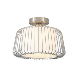 OFLNLL Semi Flush Mount Ceiling Light, Drum Ceiling Light with Fabric and Metal Shade, 12.2" Modern Close to Ceiling Lights for Bedroom, Kitchen, Hallway and Entryway (Brushed Nickel)