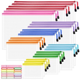 VVCOIIROEI 24pcs Mesh Zipper Pouch Bags, Clear Zipper Pouches, 9 Sizes Waterproof Zipper Bags, Mesh Organizer Bags With Zipper, 8 Colors Zipper Pouches for Organizing,Travel Pouch and Toy Storage Bags