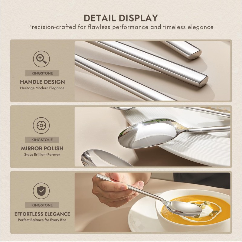 KINGSTONE Dinner Spoon Set, 4-Piece Tablespoons Silverware Spoons, Premium Food