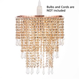 Waneway Chandelier Light Shade for Ceiling Pendant Light, Easy Fit Crystal Lamp Shade Lampshade for Bedroom, Living Room, Hallway, Wedding or Party Decoration, Diameter 22 cm, 3 Tiers, Copper