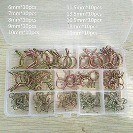 zmart 100pcs Hose Clamp 6mm-20mm Galvanized Spring Clip Gear Hose Fuel Line Boat ATV Motorcycle with Storage Box
