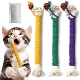 Letalong 3 PCS Cotton Rope Cat Toys with 1 Pack Catnip for Indoor Cats, Interactive Cat Rope Toys with Silvervine Fruit for Cats and Kittens, Handmade Pet Chew Toys for Teeth Cleaning