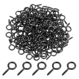 Powlankou 160 Pieces 1 inch Screw Eyes, Black Zinc Plated Steel Screw Eyes, Self Tapping Screw Hooks, Metal Eye Hooks, Eyelet Screws