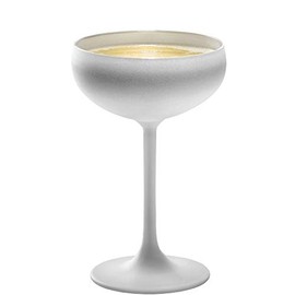 Stolzle Lausitz Olympia White and Silver German Made Champagne Saucer Coupe Glass, Set of 6