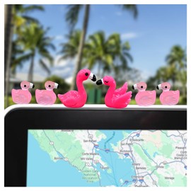 NeverGarden Flamingo Car Rearview Mirror Decoration Set – 10 Flamingos Ornaments with Sticks for Interior Dashboard Accessories, Gag Gift and Symbolic Meaning