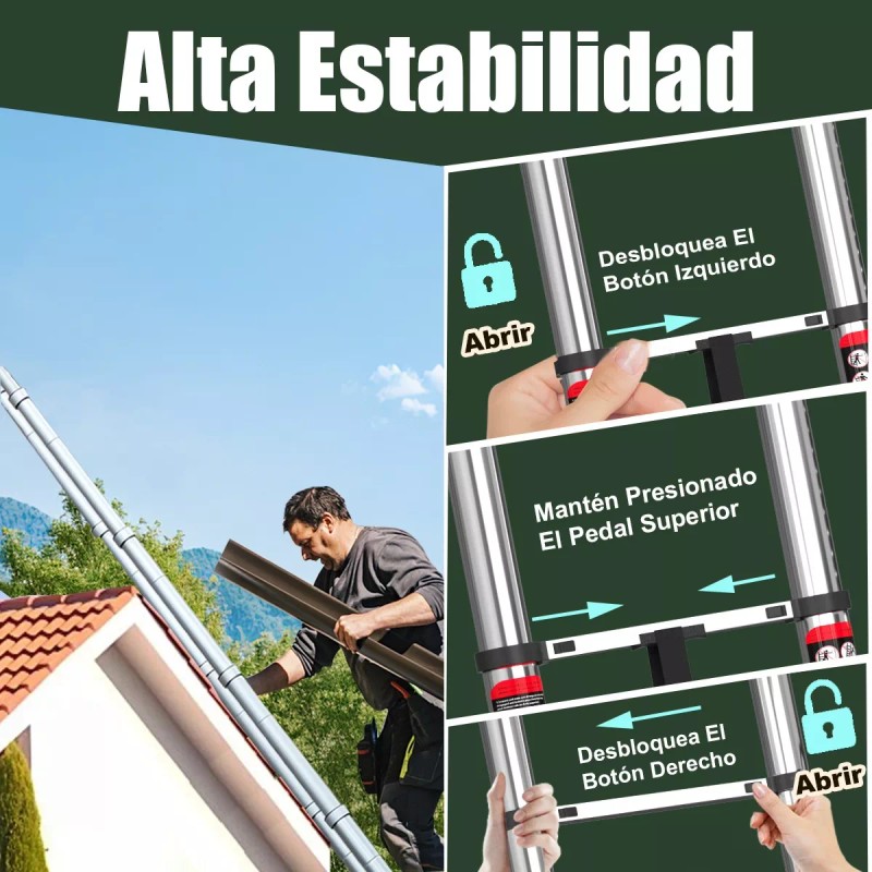 Bowoshen 5m Escalera Telescópica De Acero Inoxidable Soporta 180 Kg