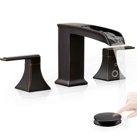 HEYMYTAP Oil Rubbed Bronze Bathroom Faucet 3 Hole, 4-16 Inch Brass Waterfall Faucet for Bathroom Sink, 2 Handle Vanity Bathroom Faucets with Pop-up Drain and Supply Hoses