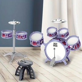 Toddlers Drum Set with High Mini Musical Jazz Drum Kit for Kids Musical Instruments Toys Gifts for Age 3 4 5 6 7 8 Year Old Boys Girls Baby Children(including chairs) - Color: Purple (seven drums)