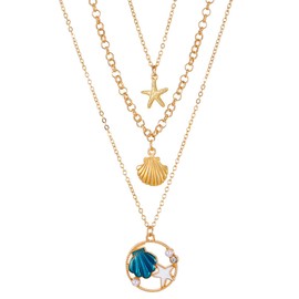 Bohemian Layered Starfish Shell Necklace for Women Trendy Summer Shell Starfish Pendant Necklace Dainty Pearl Choker Necklace Y2k Necklaces Ocean Theme Summer Beach Jewelry, Large, Metal faux pearl,