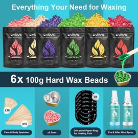 Vivva Brazilian Hard Wax Beads 600g Waxing Tool Set Depilatory Wax Bean Kit for Eyebrow, Face, Body, Leg Hair Removal, Ideal for Home or Salon Use Women Men