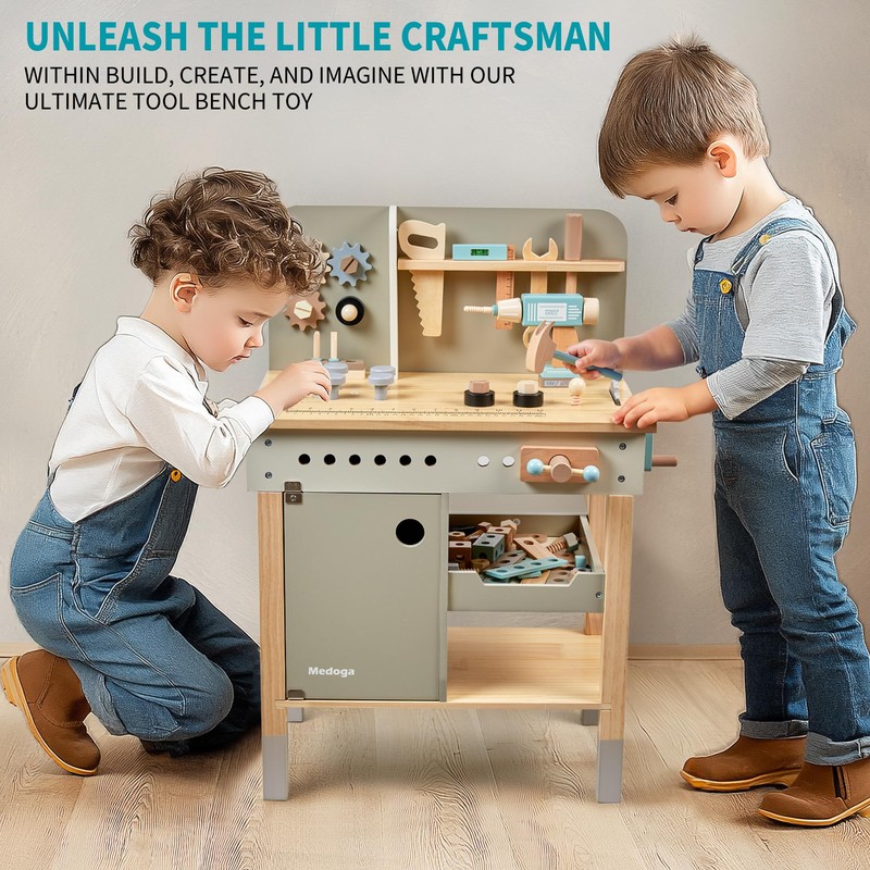 medoga Kids Tool Bench,Wooden Play Tools Set with Kids Tool