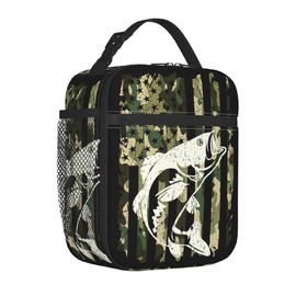 PDRYLY Bass Fish Lunch Bag for Kids boys girls Women Men,Reusable Insulated Lunch Box,Large Capacity Tote Bag for School, Work, Picnic, Travel (Bass Fish, One Size)