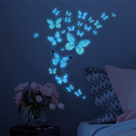 SMAOSTORE Wall Sticker, Butterfly, Cute, Animal, Night Glow in the Dark Sticker, Luminous Blue, Stylish, Children's Room, Bedroom, Living Room, Bedroom, Girl, Luminous Sticker, Butterfly, Background