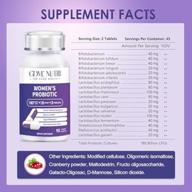 Probiotics 180 Billion CFU 18 Strains Contains Organic Prebiotic Cranberry Probiotic Supplement Digestion Immunity for Women's Health,Non Soy Gluten D