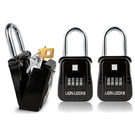Lion Locks 1500 Key Lock Box with Code, Lockbox for Keys Outdoor, Realtor Lock Box for Short-Term Rentals, Holds 5 Keys (2 Pack, Black)