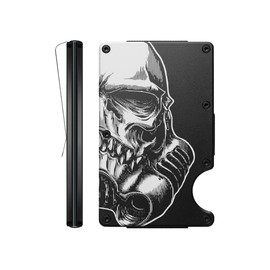 WUWTINGT Cool Skull White Helmet Aluminum Wallet for Men with Engraved Finish Metal Money Clip RFID Blocking Minimalist Slim Credit Card Holder