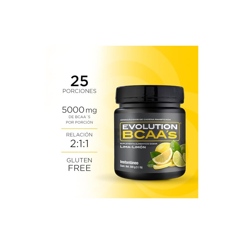 EVOLUTION, Aminoácidos BCAA, Suplemento Alimenticio, Leucina, Sin Gluten, Pre Workout,